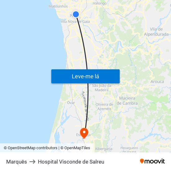 Marquês to Hospital Visconde de Salreu map