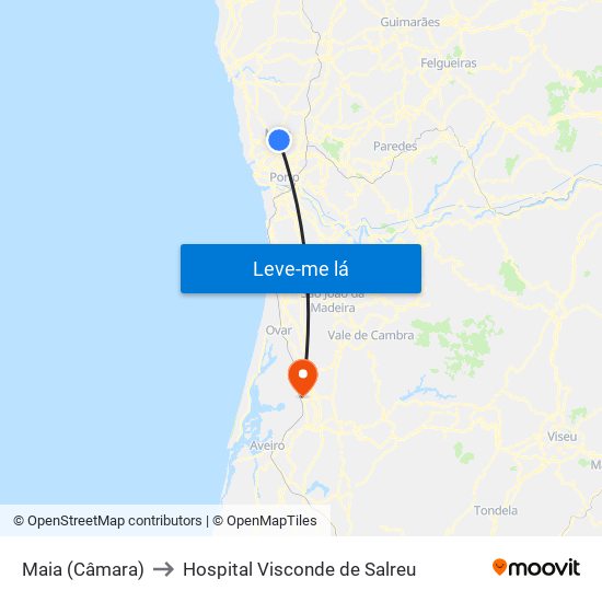 Maia (Câmara) to Hospital Visconde de Salreu map