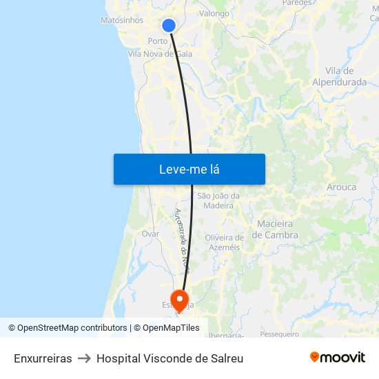 Enxurreiras to Hospital Visconde de Salreu map