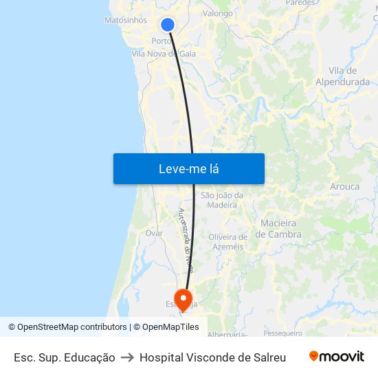 Esc. Sup. Educação to Hospital Visconde de Salreu map