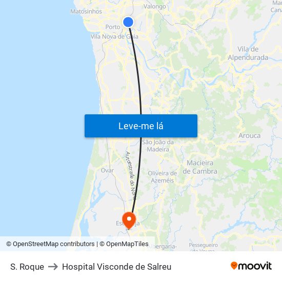 S. Roque to Hospital Visconde de Salreu map