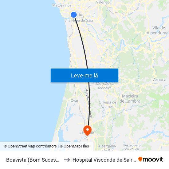 Boavista (Bom Sucesso) to Hospital Visconde de Salreu map