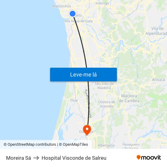 Moreira Sá to Hospital Visconde de Salreu map