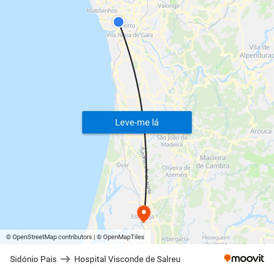 Sidónio Pais to Hospital Visconde de Salreu map