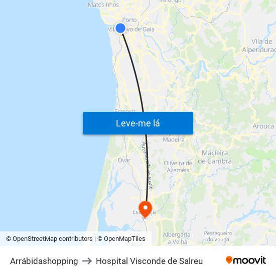 Arrábidashopping to Hospital Visconde de Salreu map