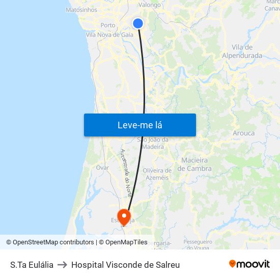 S.Ta Eulália to Hospital Visconde de Salreu map