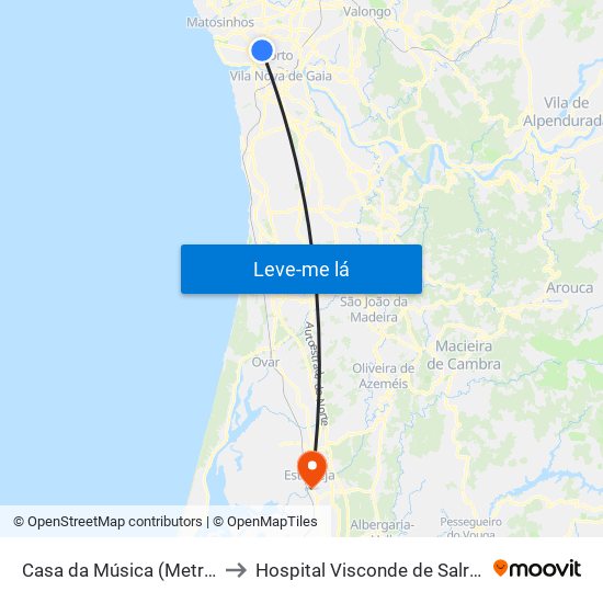 Casa da Música (Metro) to Hospital Visconde de Salreu map