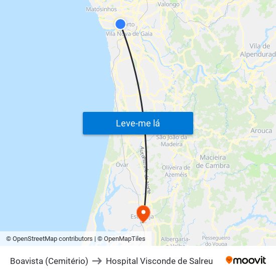Boavista (Cemitério) to Hospital Visconde de Salreu map
