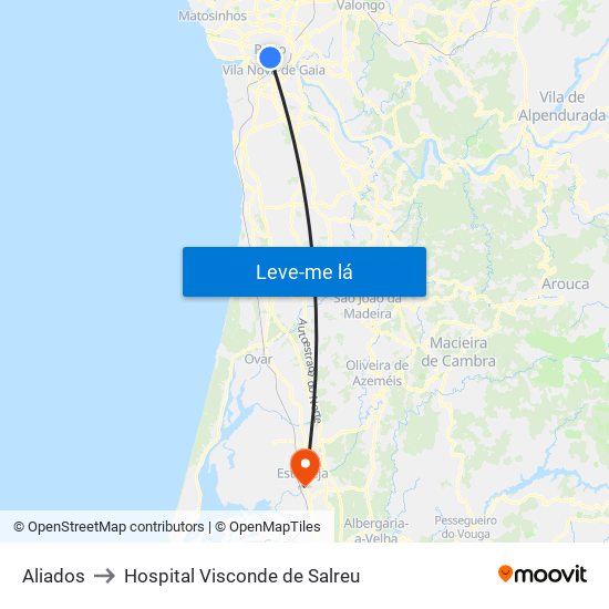 Aliados to Hospital Visconde de Salreu map