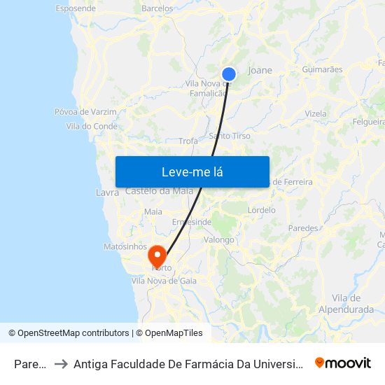 Paredes to Antiga Faculdade De Farmácia Da Universidade Do Porto map