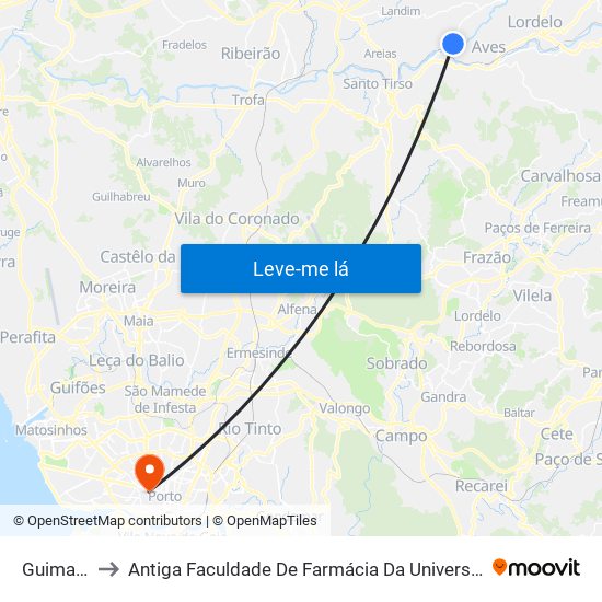 Guimarães to Antiga Faculdade De Farmácia Da Universidade Do Porto map