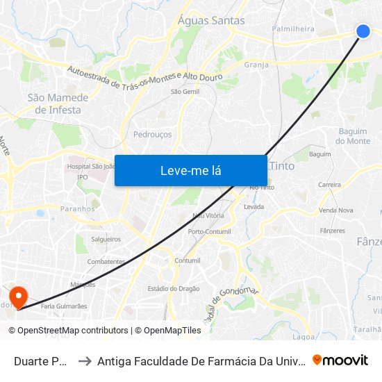 Duarte Pacheco to Antiga Faculdade De Farmácia Da Universidade Do Porto map