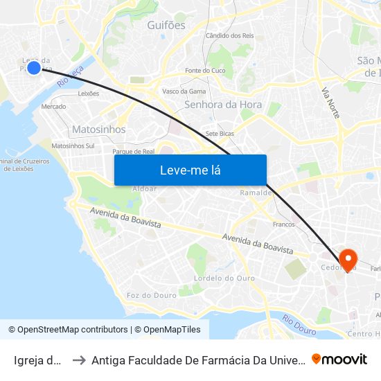 Igreja de Leça to Antiga Faculdade De Farmácia Da Universidade Do Porto map