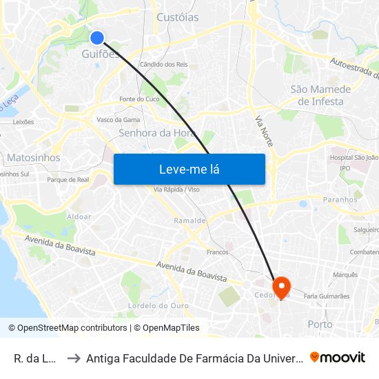 R. da Lomba to Antiga Faculdade De Farmácia Da Universidade Do Porto map