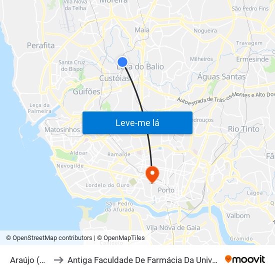 Araújo (Metro) to Antiga Faculdade De Farmácia Da Universidade Do Porto map