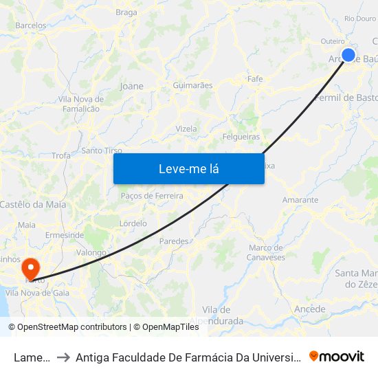 Lameiros to Antiga Faculdade De Farmácia Da Universidade Do Porto map