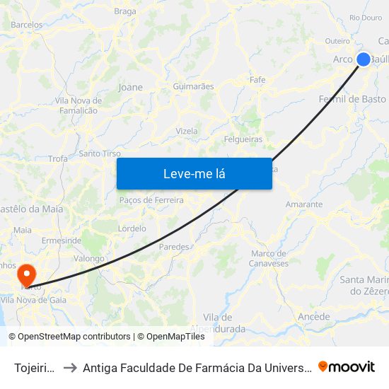 Tojeirinhas to Antiga Faculdade De Farmácia Da Universidade Do Porto map