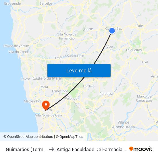 Guimarães (Terminal Rodoviário) to Antiga Faculdade De Farmácia Da Universidade Do Porto map