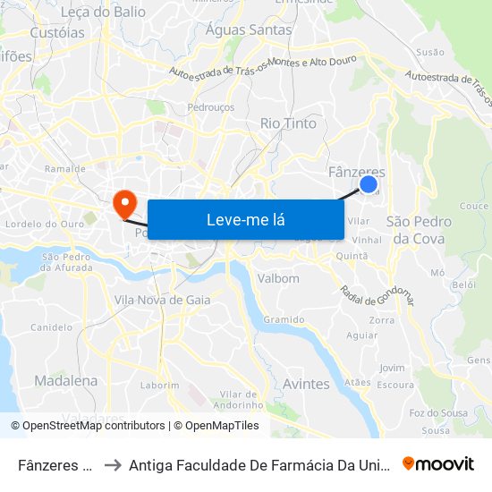 Fânzeres (Igreja) to Antiga Faculdade De Farmácia Da Universidade Do Porto map