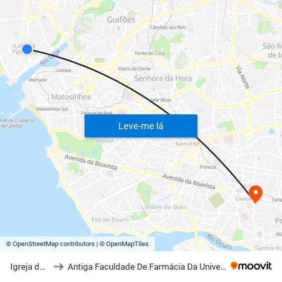 Igreja de Leça to Antiga Faculdade De Farmácia Da Universidade Do Porto map
