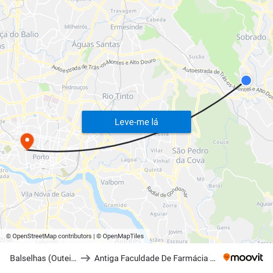 Balselhas (Outeiro do Moinho) to Antiga Faculdade De Farmácia Da Universidade Do Porto map
