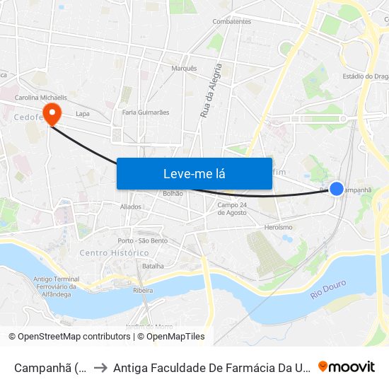 Campanhã (Estação) to Antiga Faculdade De Farmácia Da Universidade Do Porto map