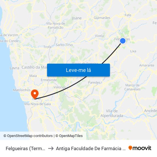 Felgueiras (Terminal Rodoviário) to Antiga Faculdade De Farmácia Da Universidade Do Porto map