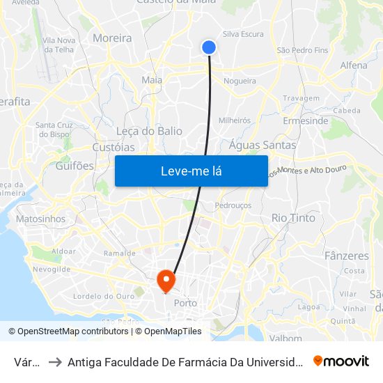 Várzea to Antiga Faculdade De Farmácia Da Universidade Do Porto map