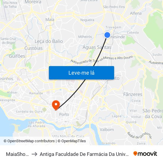 MaiaShopping to Antiga Faculdade De Farmácia Da Universidade Do Porto map