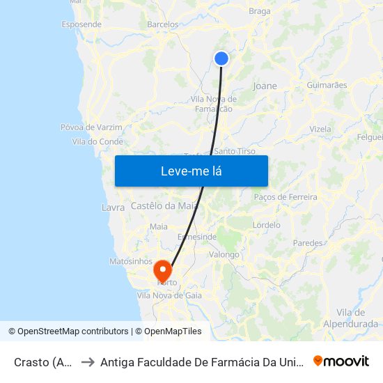 Crasto (Arentim) to Antiga Faculdade De Farmácia Da Universidade Do Porto map