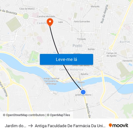 Jardim do Morro to Antiga Faculdade De Farmácia Da Universidade Do Porto map