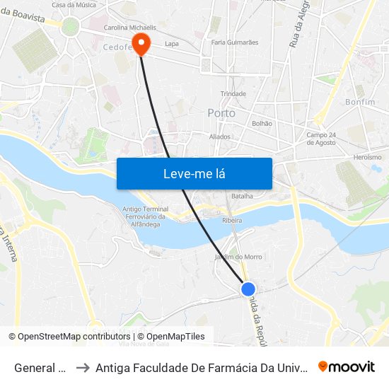 General Torres to Antiga Faculdade De Farmácia Da Universidade Do Porto map