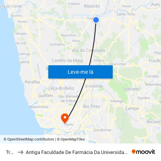 Trofa to Antiga Faculdade De Farmácia Da Universidade Do Porto map