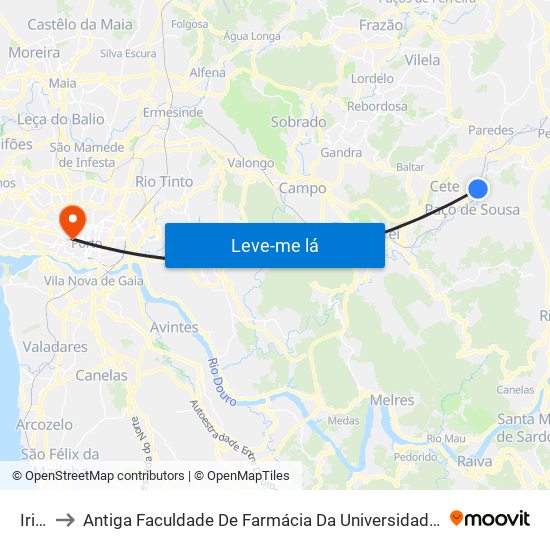 Irivo to Antiga Faculdade De Farmácia Da Universidade Do Porto map