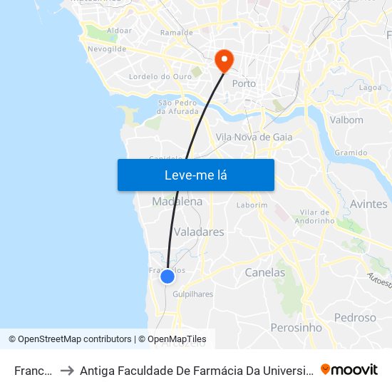 Francelos to Antiga Faculdade De Farmácia Da Universidade Do Porto map