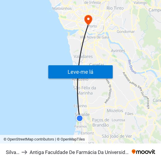 Silvalde to Antiga Faculdade De Farmácia Da Universidade Do Porto map