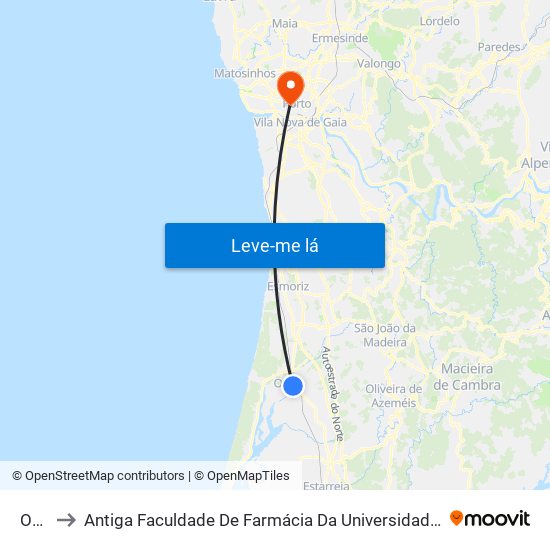 Ovar to Antiga Faculdade De Farmácia Da Universidade Do Porto map