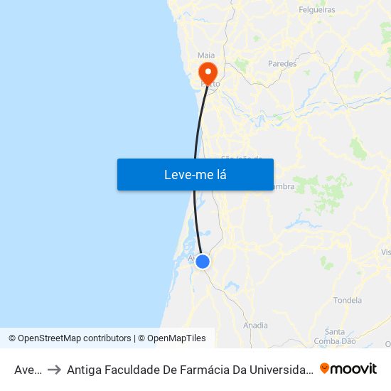 Aveiro to Antiga Faculdade De Farmácia Da Universidade Do Porto map