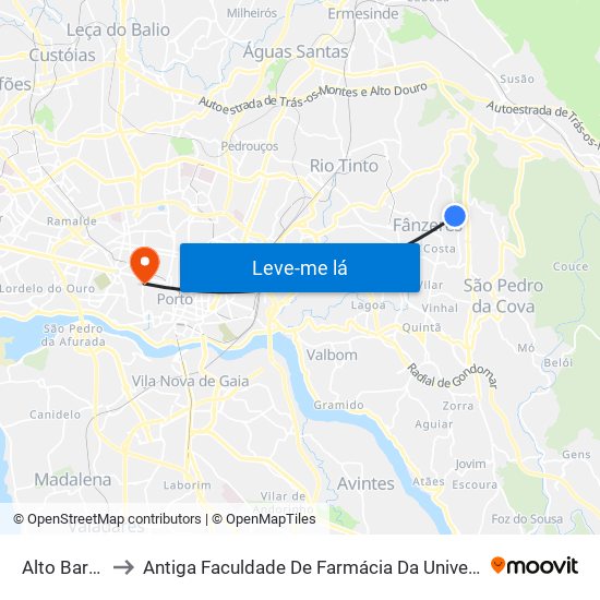 Alto Barreiros to Antiga Faculdade De Farmácia Da Universidade Do Porto map