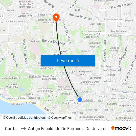 Cordoaria to Antiga Faculdade De Farmácia Da Universidade Do Porto map