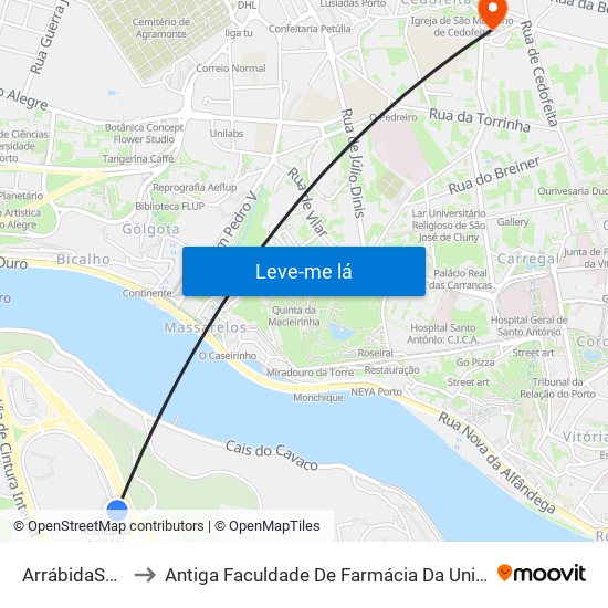 Arrábidashopping to Antiga Faculdade De Farmácia Da Universidade Do Porto map