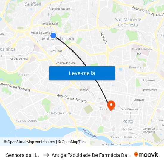 Senhora da Hora (Metro) to Antiga Faculdade De Farmácia Da Universidade Do Porto map