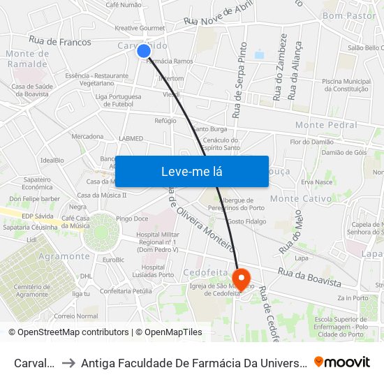 Carvalhido to Antiga Faculdade De Farmácia Da Universidade Do Porto map