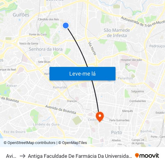 Avilhó to Antiga Faculdade De Farmácia Da Universidade Do Porto map