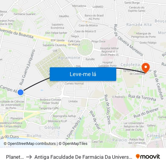 Planetário to Antiga Faculdade De Farmácia Da Universidade Do Porto map