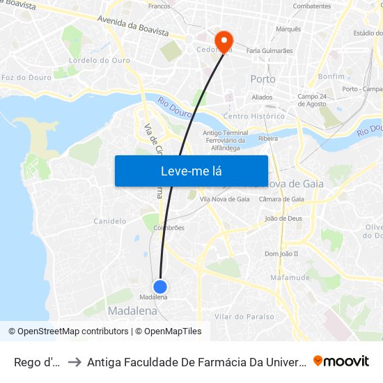 Rego D'Água to Antiga Faculdade De Farmácia Da Universidade Do Porto map