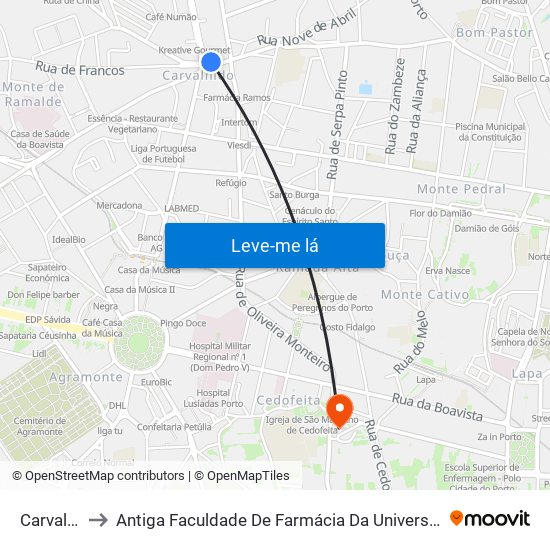 Carvalhido to Antiga Faculdade De Farmácia Da Universidade Do Porto map