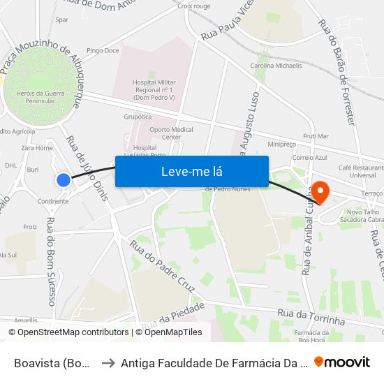 Boavista (Bom Sucesso) to Antiga Faculdade De Farmácia Da Universidade Do Porto map