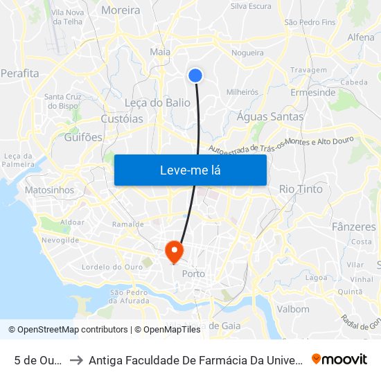 5 de Outubro to Antiga Faculdade De Farmácia Da Universidade Do Porto map