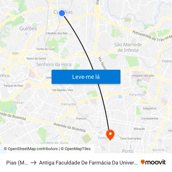 Pias (Metro) to Antiga Faculdade De Farmácia Da Universidade Do Porto map